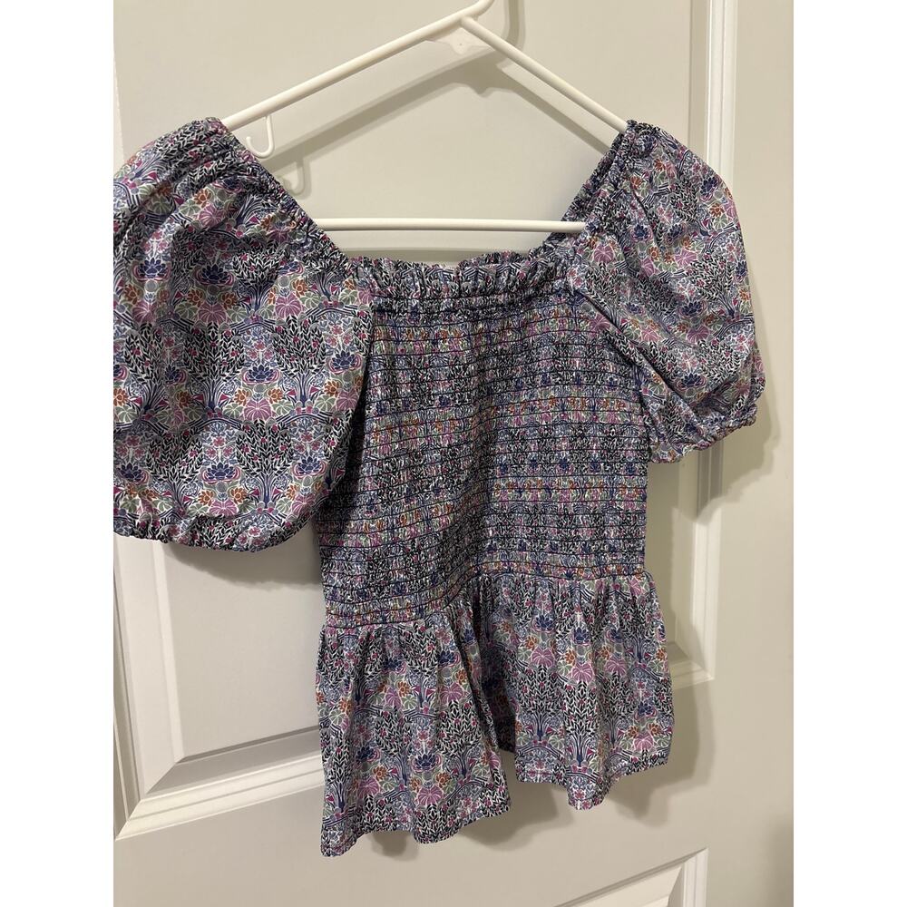 J. Crew Smocked Square Neck Cotton Top Liberty Club Nouveau Floral  Sz S EUC